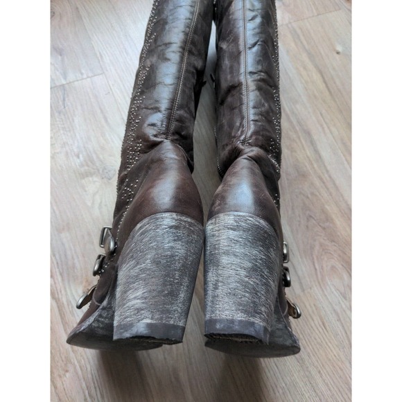 Old Gringo Roxy Studded Buckle Tall Heeled Western Boots 18" Women 6.5 Chocolate - Picture 10 of 16